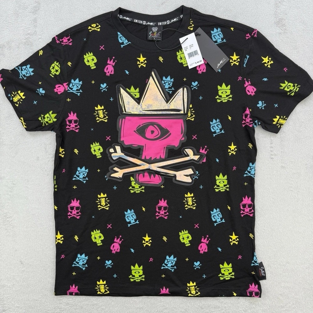 Switch Remarkable T Shirt Mens Large Neon‎ Skull Print Holographic Streetwear